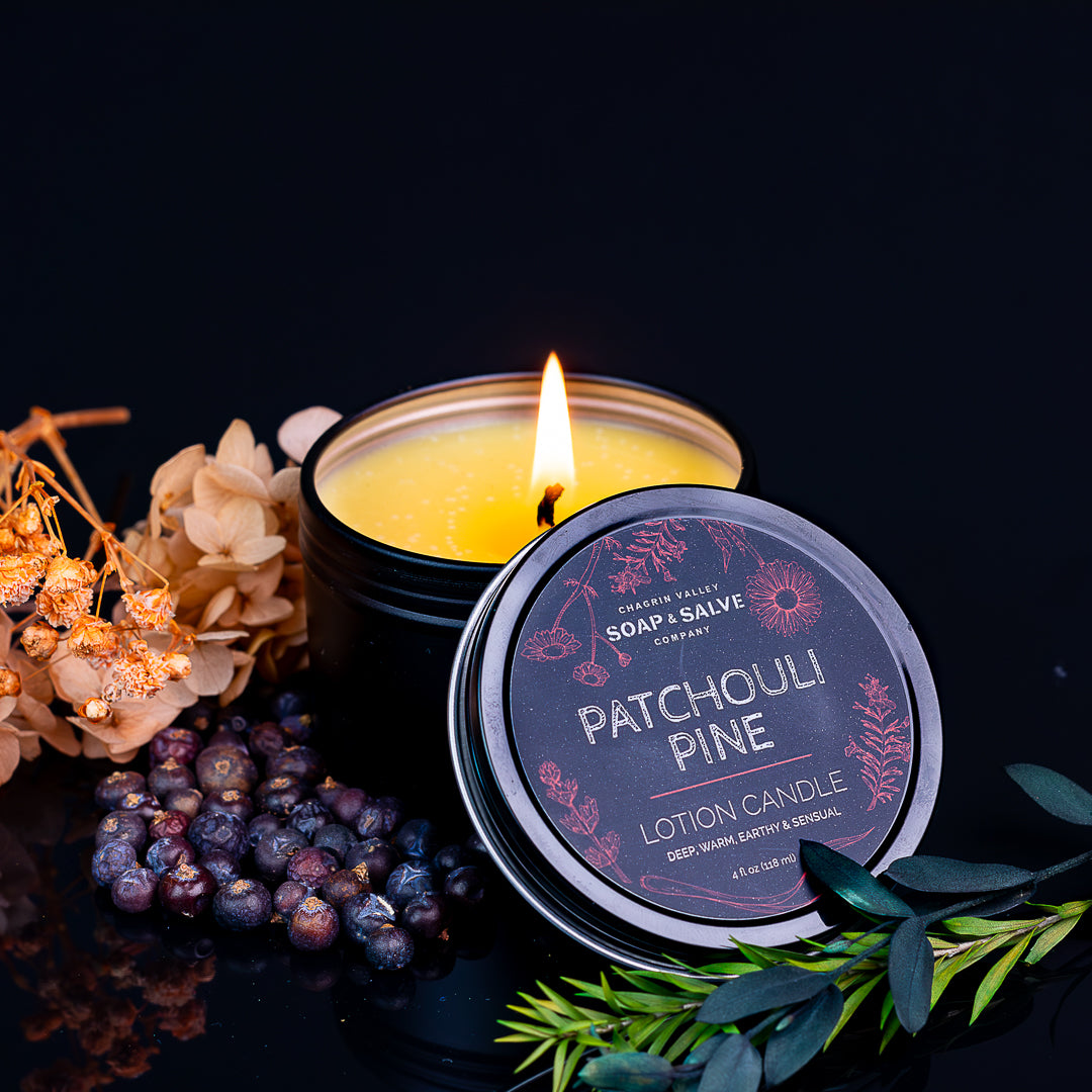 Body & Massage Candle: Patchouli Pine – Chagrin Valley Soap & Salve