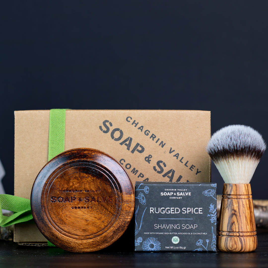 Organic Shaving Soap Gift Set With Shave Brush and Bowl